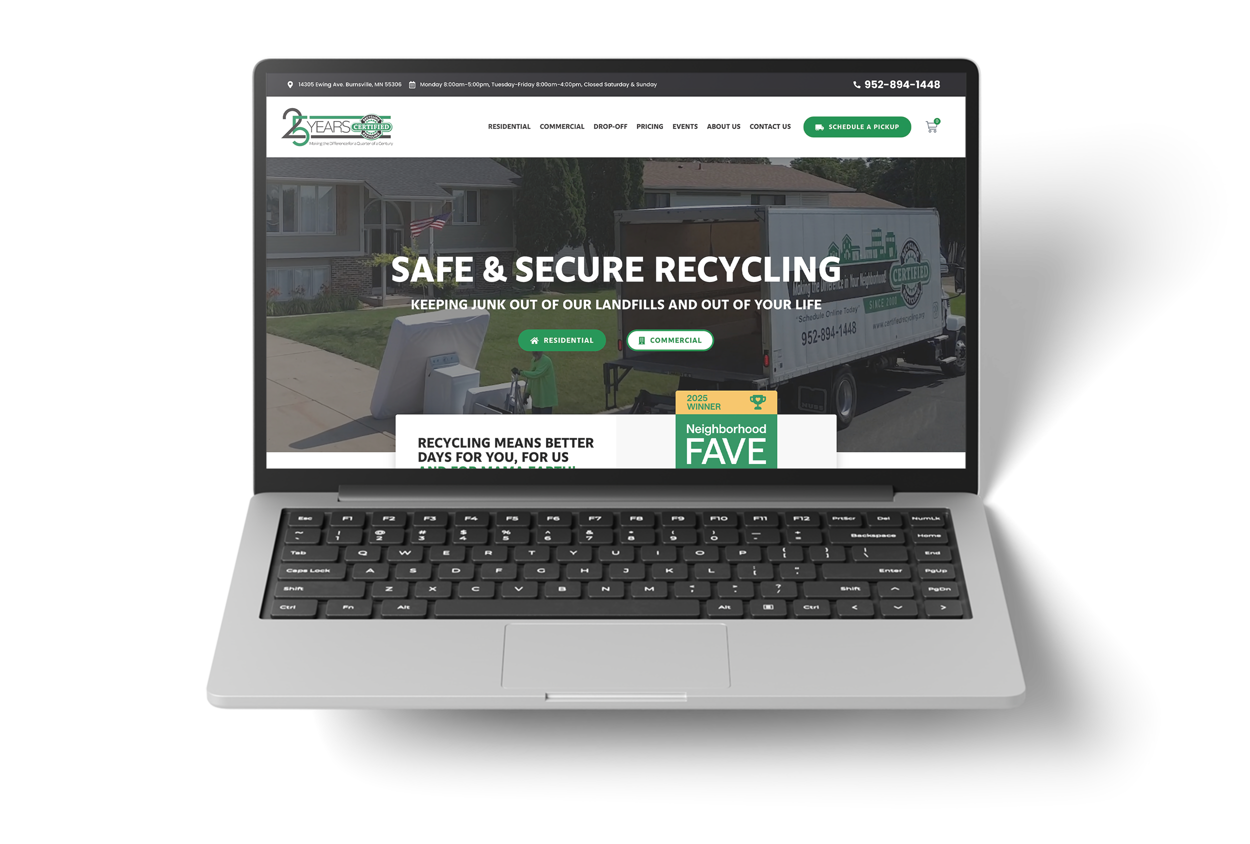 FIG. 01: Certified Recycling homepage, desktop viewport, post-launch.
