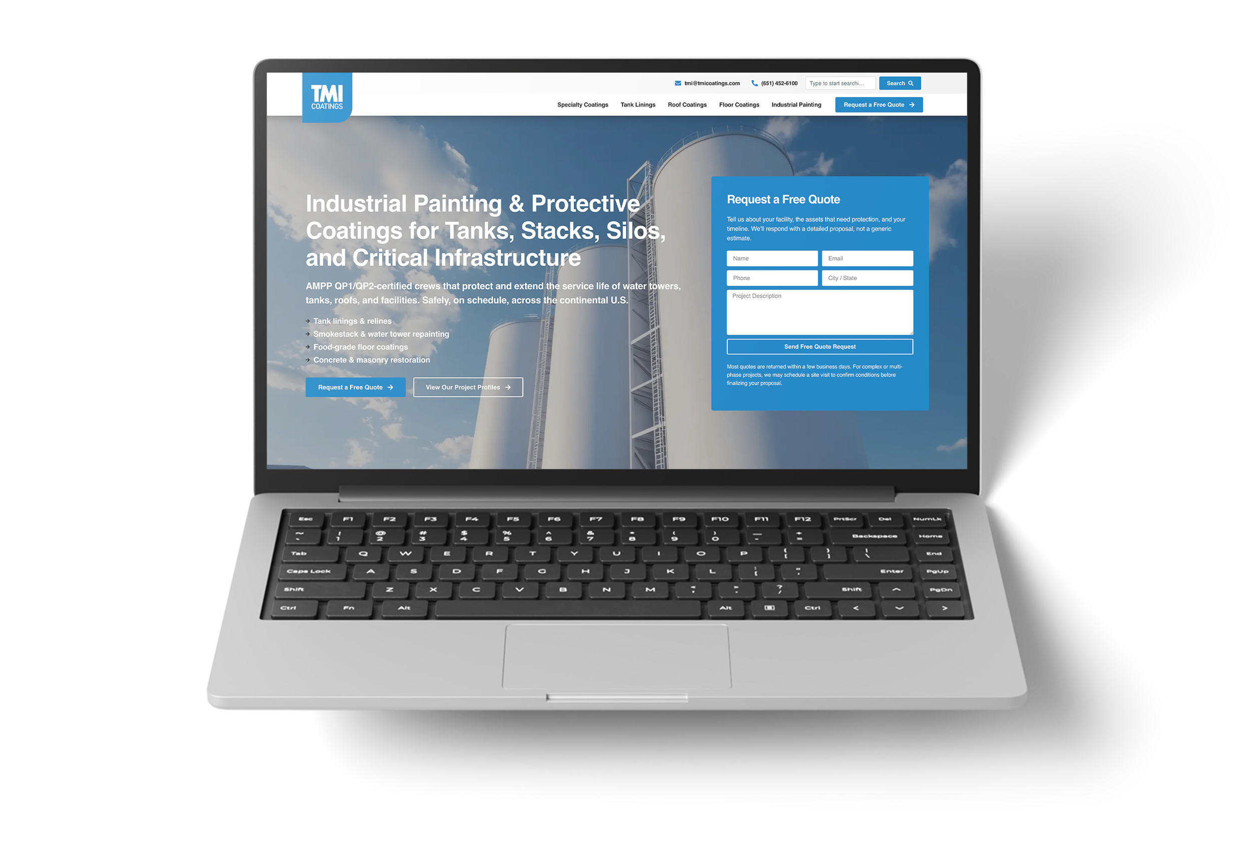 TMI COATINGS website mockup