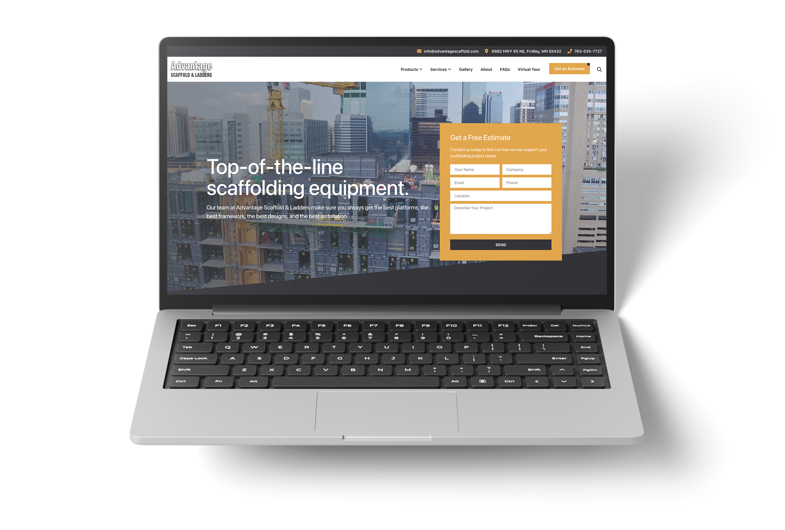 FIG. 01: Advantage Scaffold & Ladders homepage, desktop viewport, post-launch.